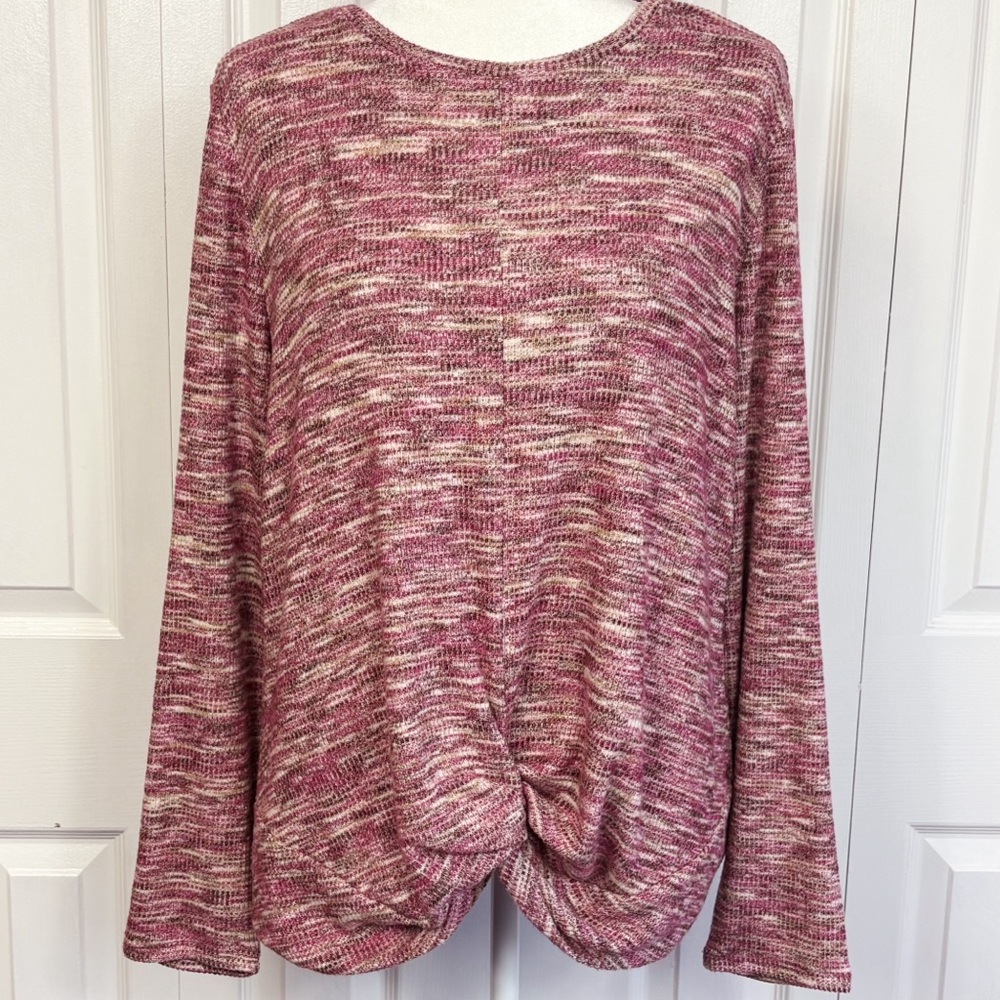 NWT Loft Dark Pink Marled Knit Long Sleeve Twist Front Sweater Top XL